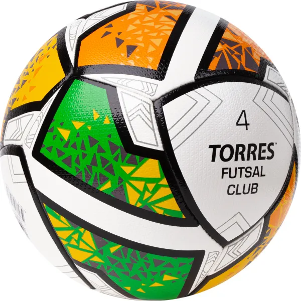 Мяч футзал. TORRES Futsal Club, FS323764, р.4, 10 пан. ПУ, 4 под. сл, гибрид. сш. бело-зел-оранж за 2&nbsp;264.40 ₽ в Иркутске
