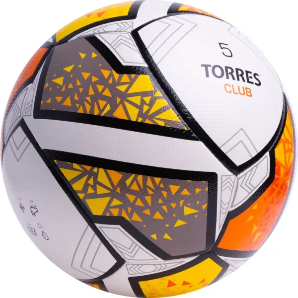 Мяч футб. TORRES Club, F323965, р.5, 10 пан., ПУ, гибрид. сшив, бел-оранж-желт за 2&nbsp;225.30 ₽ в Иркутске